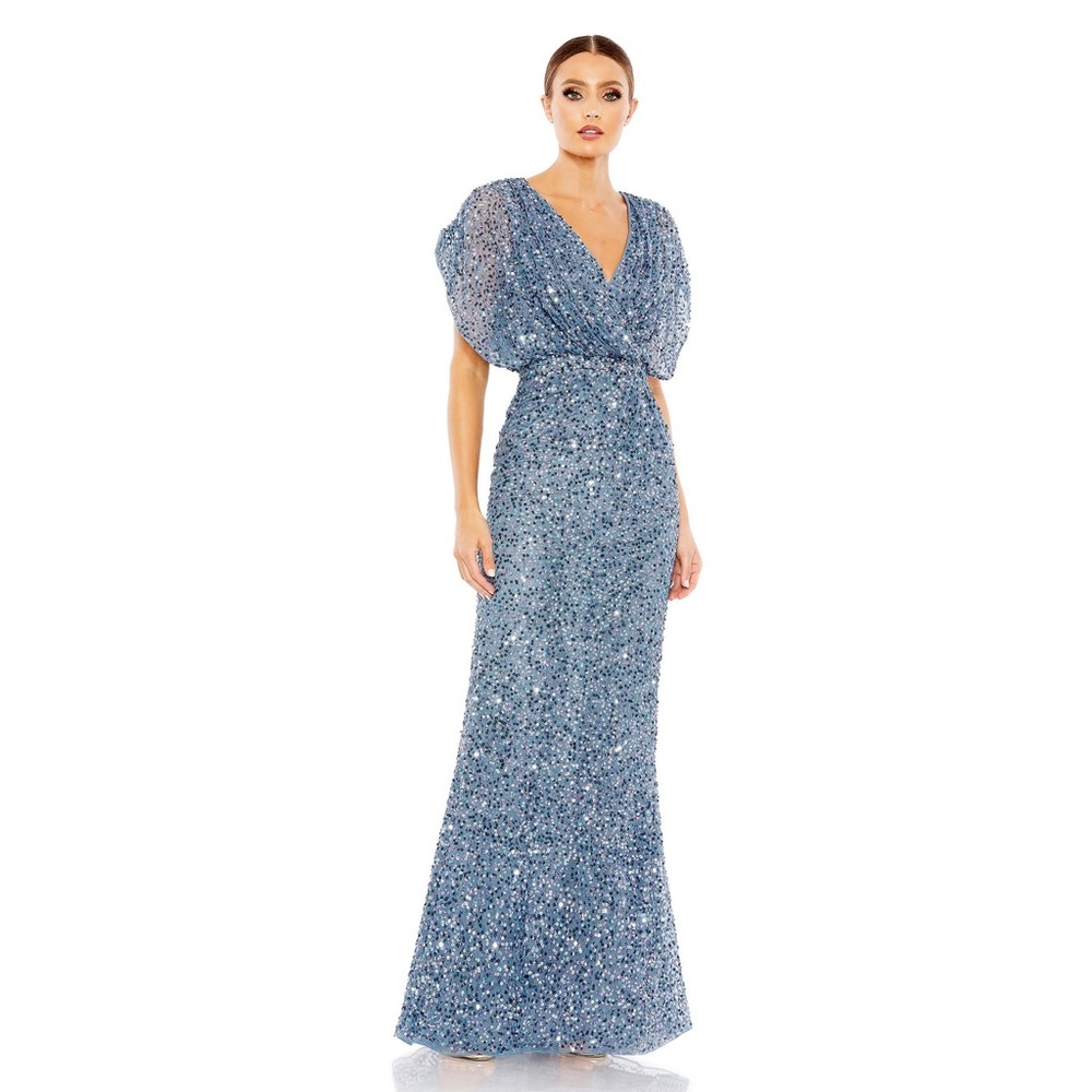 Mac Duggal DRAPED SLEEVE V NECK GOWN